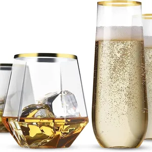 Diamond Unbreakable Stemless Plastic Wine Champagne Whiskey Glasses Elegant Durable Shatterproof plastic stemless wine glass