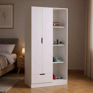 Armario Toccoa con un cajón y estantes abiertos, mueble de almacenamiento moderno para dormitorio, color blanco - Product Image 2