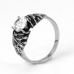 Anillo de Pluma de Acero Inoxidable con Tono Plateado Envejecido Zoryn, con Circonita Cúbica Naranja Ovalada, Joyería Unisex Elegante Vintage Oscura, Ideal - Product Image 2