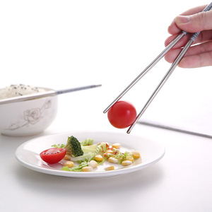 Baguettes en acier inoxydable, 4 pièces, manche en porcelaine bleue et blanche, antidérapantes, ensemble de couverts ménagers - Product Image 2