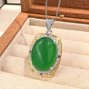 High End Eco-friendly Copper Imitation <b>Jade</b> Necklace Earrings <b>Ring</b> Set 15*20/10*12mm Green Big Zircon Jewelry Sets for Statement - Product Image 4