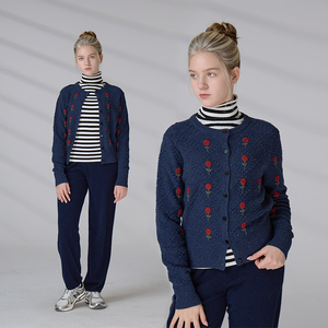 Knitwear Manufacturers OEM 100% Wool Sweater Knitted Women Cardigan with Embroidered <b>Flowers</b> - Product Image 1