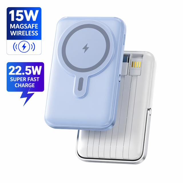 Magnetic Portable 15W Wireless Charger with Built-in 4 Cables & Holder 10000mAh PD 22.5W Fast-Charging Type-C Power Bank