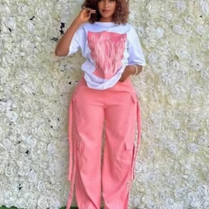 Vente en gros de t-shirts décontractés à manches courtes en coton 100% 180 g/m², imprimés sur mesure avec motif léopard, pour femmes et couples, ensemble pour femmes, été - Product Image 5