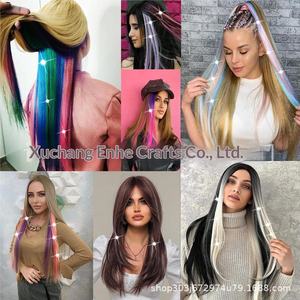 <span class=keywords><strong>Perruque</strong></span> transfrontalière pour femme, rose, monobloc, à fixer sur l'oreille, teinture capillaire, cheveux lisses, bandeau, extension de cheveux en fil haute température, invisible - Product Image 4