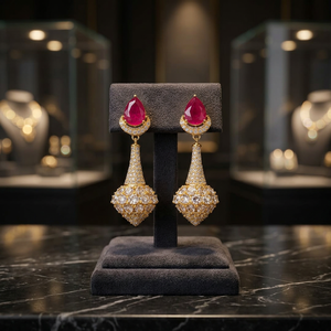Boucles d'oreilles pendantes de luxe PingBling en laiton plaqué or avec zircon rouge en forme de goutte, bijoux fantaisie pour femme, idéales pour mariages et soirées - Product Image 2
