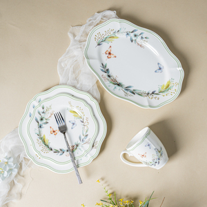 Vente en gros de vaisselle élégante en porcelaine fine à motifs floraux et papillons, assiettes et tasses pour <span class=keywords><strong>hôtel</strong></span> et <span class=keywords><strong>restaurant</strong></span> - Product Image 3