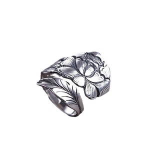 Anello Aperto con Fiore di Peonia, Stile Etnico Vintage, Elegante Gioiello da Dito per Donna, Uso Quotidiano - Product Image 5