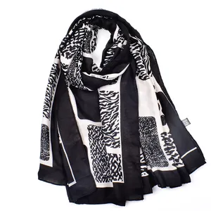 Charming design sexy style leopard blocks print cotton scarves for women winter multicolour soft long shawl