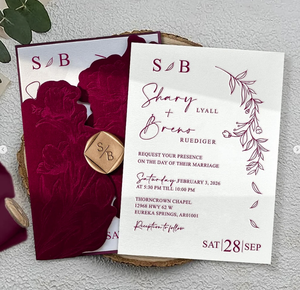 Luxury Gravure <strong>Printing</strong> Invites Elegant Burgundy Floral Velvet Wedding <strong>Invitation</strong> with <strong>Personalized</strong> Gold Wax Seal Mariage Invite - Product Image 2