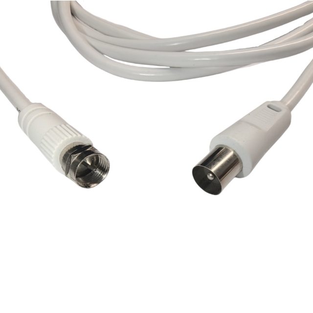 2.5m PAL Male to F Male TV Antenna Extension Coax Cable Black or White PVC Jacket with Braid Shielding
