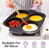 Poêle à crêpes et hamburgers SANLANG, grande taille, robuste, en aluminium moulé, antiadhésive, 4 tasses, avec poignée amovible, compatible four