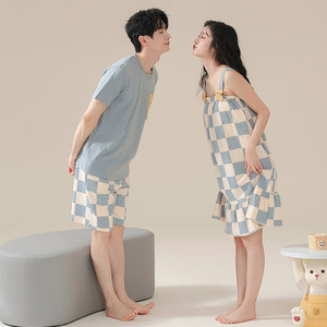 Pijamas de Pareja de Verano, Camisón Sexy y Bonito para Mujer, Delgado y Anti-Impactos, con Relleno en el Pecho, Conjunto de Manga Corta para <span class=keywords><strong>Hombre</strong></span> con Dibujos Animados - Product Image 4