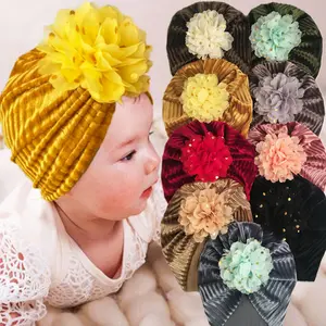 Aksesoris rambut bayi, aksesoris rambut bayi lembut nyaman bando gaya baru Canary beludru topi bayi bunga cap emas topi anak-anak