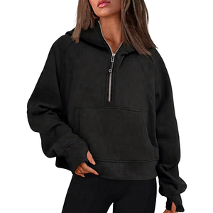 Sweat-shirt unisexe blanc à capuche et demi-zip en polaire, coupe régulière, oversize, uni, décontracté, avec poche, tricoté, respirant, séchage rapide, hiver - Product Image 1