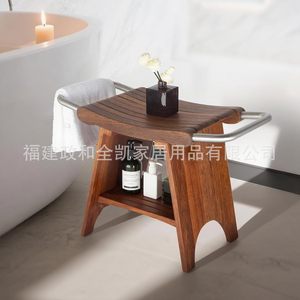Tabouret de douche en teck Ruoyi 15 pouces, imperméable, avec étagère de rangement pour salle de bain - Product Image 1