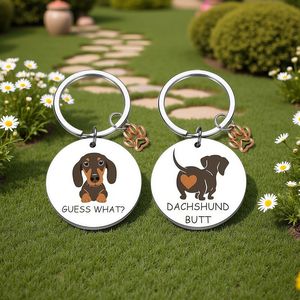 Porte-clés rond en acier inoxydable gravé au laser avec motif de chien de dessin animé Uionen, comme un petit cadeau pendentif - Product Image 5