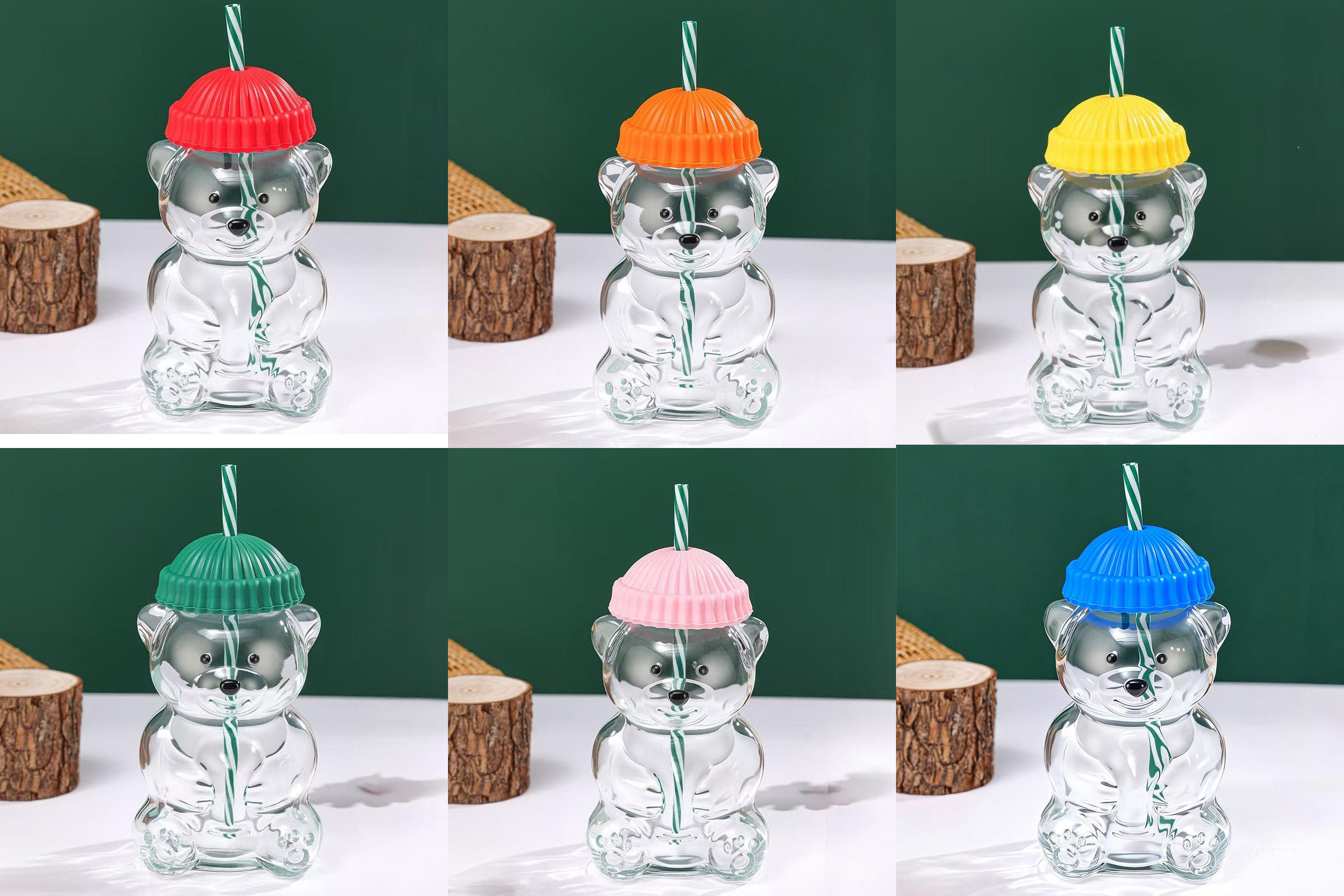 600ml bear cup , any color of 6 colors lids and straw