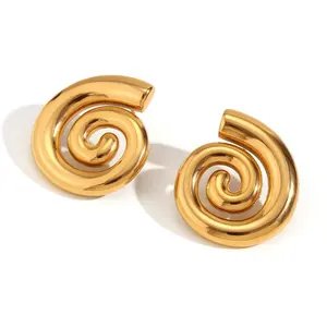 Factory Supply Hot Sale Hollow Spiral Conch Earrings Cheap Stainless Steel Jewelry Discount Stainless Steel Jewelry