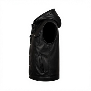 <b>Top</b> Quality Custom Made New Men Vintage Leather Vest Jacket Zip up Classic Vest with Hood Sleeveless Jacket Style Vests - Product Image 4