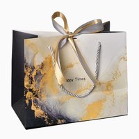 Sacs cadeaux personnalisés recyclables en papier marbré à encre fluide classique, imprimé éclaboussures dorées, ruban bicolore, cordon de serrage étanche, pour mariage et thé
