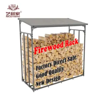 Outside Diy Fire Wood Organizer Long Stand Alone Steel Iron Metal Storage Holder Stove Log Rack Outdoor Firewood Rack With Cover