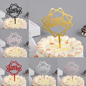 Confezione da 10 pezzi di buon compleanno in acrilico cake topper disegni diversi a cerchio tondo a forma di stella fiore a forma di diamante - Product Image 3