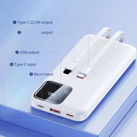 Chargeur de batterie externe portable personnalisé 10000mAh batterie externe d'urgence de type C 20000mAh avec câble de batterie externe pour téléphone