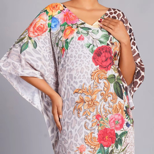Robe Kaftan en Coton Imprimée à la Main, Maxi Florale Grande Taille, Cadeaux Style Hiver, Vêtements Saint-Valentin Excellent Prix - Product Image 1