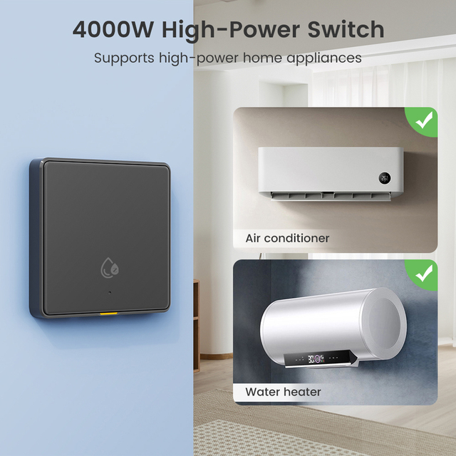 Tuya Zigbee RF433 Smart Switch 4000W with Power Monitor, EU UK High Power Relay for Air Conditioner Water Heater, Alexa Google