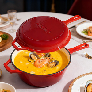 Juego de Utensilios de Cocina de Hierro Fundido Esmaltado de 6.5QT, Resistente, con Asa Única - Olla para Leche y Horno Holandés, Olla para Sopa y Caldo - Product Image 4