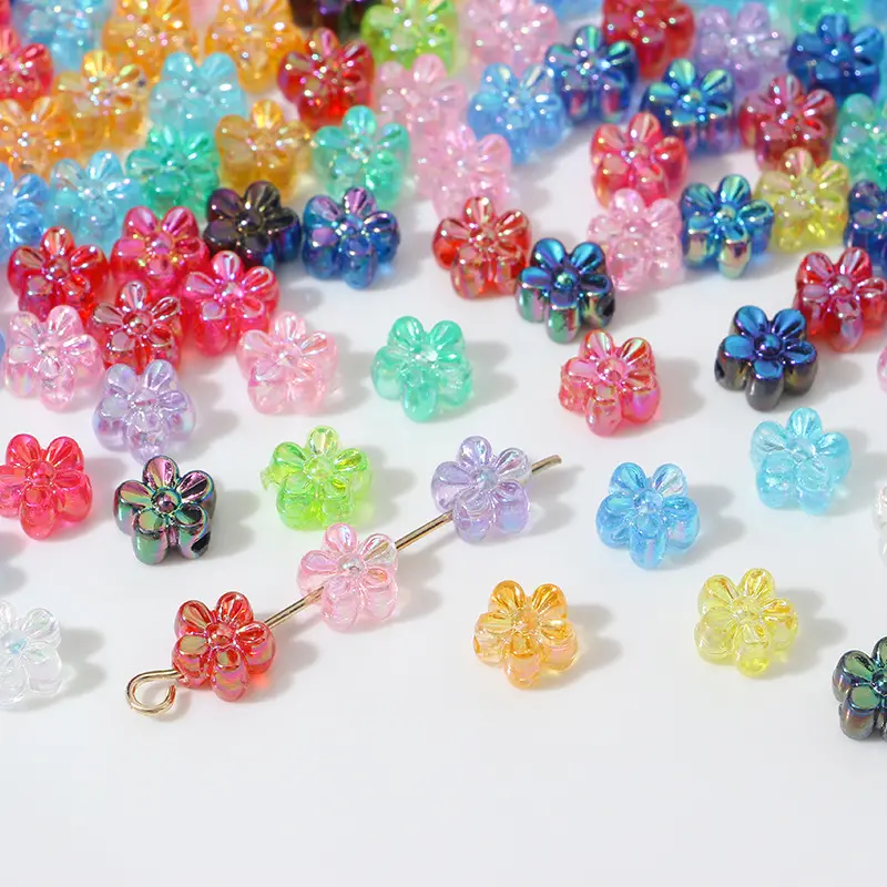 100 Uds caramelo colorido acrílico flor forma encanto cuentas pulsera hecha a mano pendientes collar accesorio DIY joyería hacer hallazgos