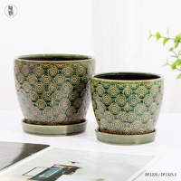 Penanam dekoratif timbul keramik retak pot bunga Nordik Modern dengan lubang drainase Set 6.6 "5.5" 2