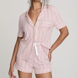 Ensemble de pyjama en viscose de bambou pour femmes, col à revers, cordon de serrage, doux et respirant, vêtements de détente en deux pièces pour femmes - Product Image 5