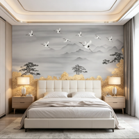 Dinding Latar Belakang Awan Pinus Mewah, Wallpaper Burung Bangau Cina Baru untuk Foyer, Ruang Makan & Kamar Tidur