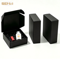 Boîte cadeau en carton ondulé noir avec logo personnalisé, laminage mat, recyclable, écologique, emballage pour cosmétiques, rouge à lèvres, soins de la peau