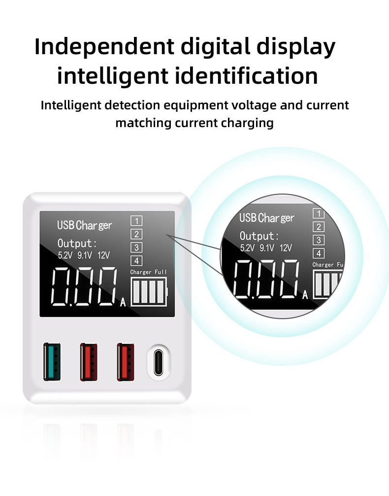 40W Quick Charge 3.0 USB Charger PD Type C HUB LED Display Wall Charger Fast Mobile Phone Charger For iPhone Samsung USB Adapter