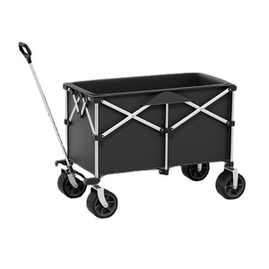 Camping <b>Cart</b> Large Capacity Folding Four Wheel Aluminum Black Outdoor Shopping <b>Cart</b> - Product Image 1