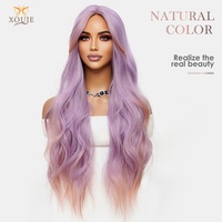 Perruque Ombrée Violet-Orange à Ondulations Souples en Fibre Haute Température, Boucles Longues et Volumineuses pour Femme, Usage Quotidien, Vacances, Cosplay, 30 Pouces