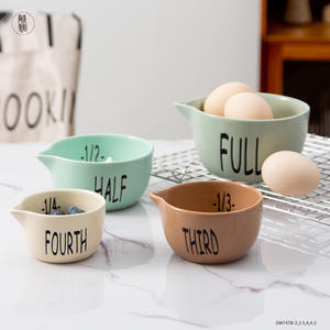 Juego de tazas medidoras de cerámica de 1/4, 1/3 y 1/2 tamaño completo para hornear, cocinar, utensilios de cocina con marcas. - Product Image 2