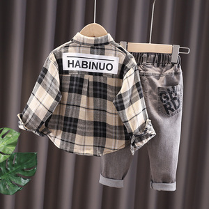 Producto de China, Camisa a Cuadros de Moda para Niños, con Letras, Conjunto de Ropa para Niños - Product Image 2