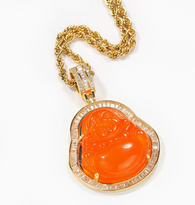 Collier pendentif Bouddha en agate jade rose vert rouge <span class=keywords><strong>glacé</strong></span> Hip Hop avec cordon, plaqué argent CZ, cadeau de fiançailles, bijoux pour femmes et hommes - Product Image 5