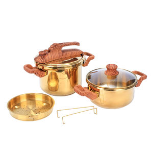 Juego de Ollas a Presión <span class=keywords><strong>COCOTTE</strong></span> de Acero Inoxidable Dorado OEM, Vaporera, Tapa de Vidrio 5L+7L/4L+6L, Juego de Utensilios de Cocina, 60-100KPA - Product Image 1