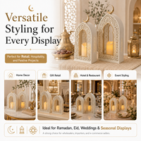 Ensemble de lanternes de Ramadan en gros, blanc et or, en métal, porte-bougie islamique pour la décoration de la maison et des hôtels, OEM