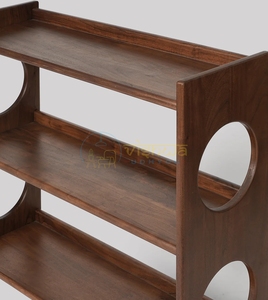 Orbit Cutout Solid Wood <b>Bookshelf</b> with Three Tier <b>Open</b> Shelves and Round Carved Side Panels Modern Home Storage Furniture Table - Product Image 3
