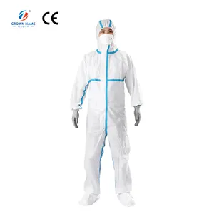 Disposable white nonwoven protective coverall ppe suit with tape