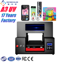 Imprimante UV à plat multifonction A3 Refinecolor pour bouteilles en verre, tasses, stylos, gobelets, coques de téléphone, balles de golf, acrylique