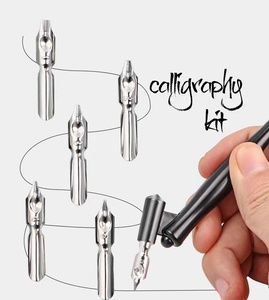 Kit <span class=keywords><strong>de</strong></span> Pluma Estilográfica Negra HY Oblique Calligraphy con 5 Plumillas <span class=keywords><strong>de</strong></span> Acero Inoxidable para Estudiantes, para Escribir, Dibujar, Bocetar y Mapear - Product Image 1