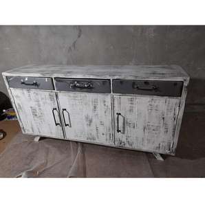 Aparador de Madera Maciza con Acabado Rústico Industrial, Base de Hierro Extensible para Almacenamiento, para Sala de Estar, Hotel, Hospital, Escuela - Product Image 2