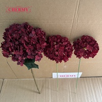 Meilleures ventes : Grande fleur artificielle d'hortensia en soie bordeaux pour bouquet DIY, toile de fond de mariage, décoration d'hôtel et de maison, vente en gros
